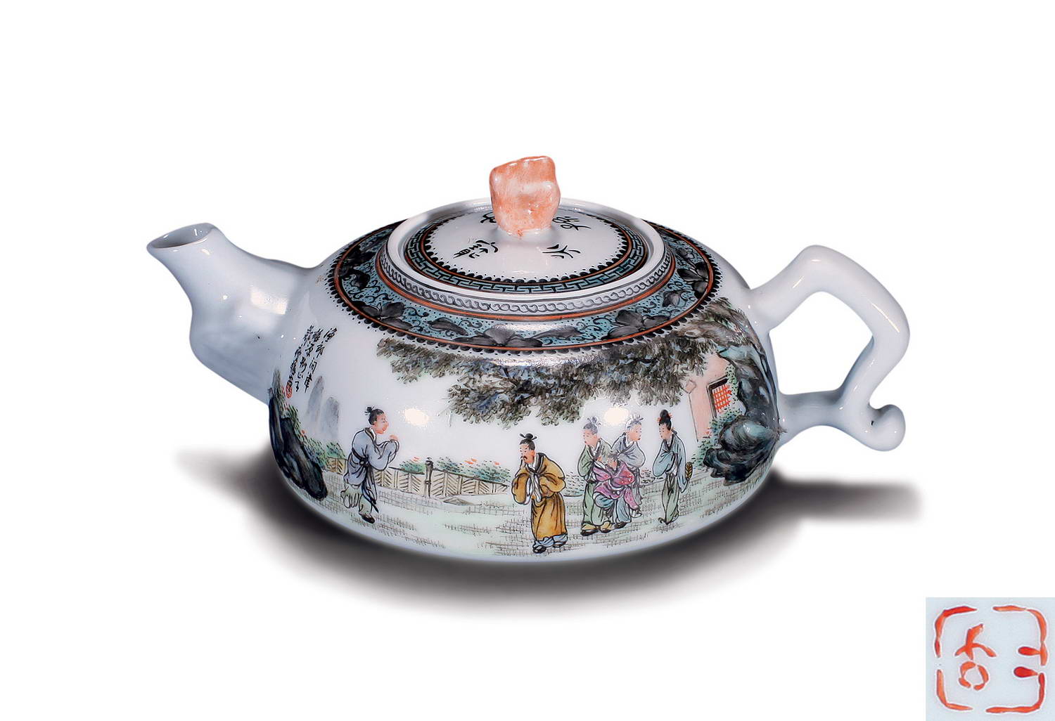 中国 民国期 粉彩花鳥紋茶入 小壺 天津豫盛號出品 送料込み0926