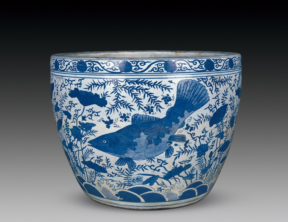 明万历 青花鱼藻纹缸