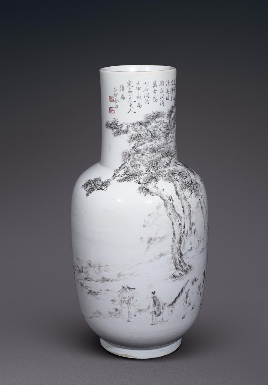 清 同治金品卿 墨彩浅绛人物瓶