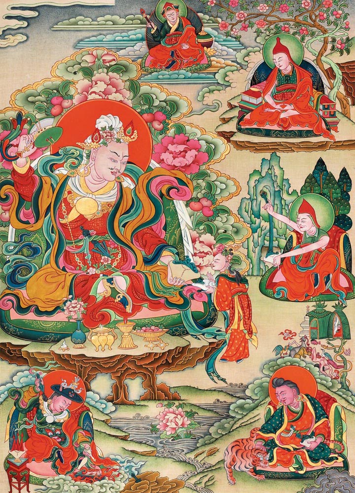 莲师八相之莲花王 布本设色唐卡